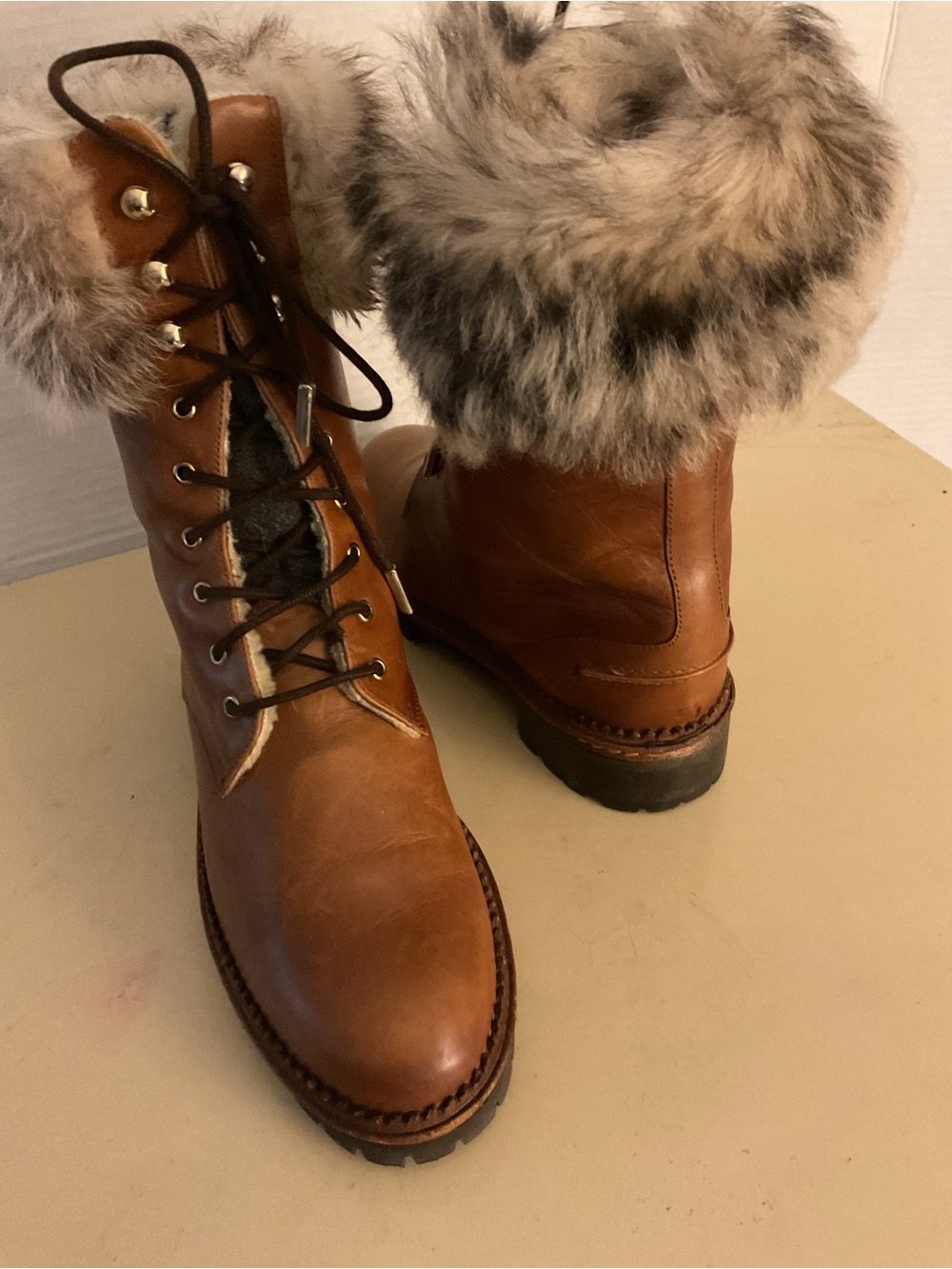 Massimo Dutti women Leather fur combat boots US 6